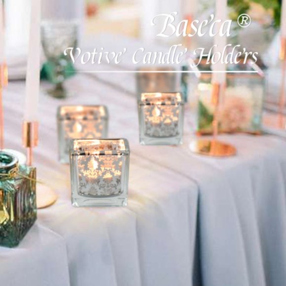 Set of 12 - Square Silver Mercury Glass Tea Light / Votive Candle Holders - Picture 13 of 13